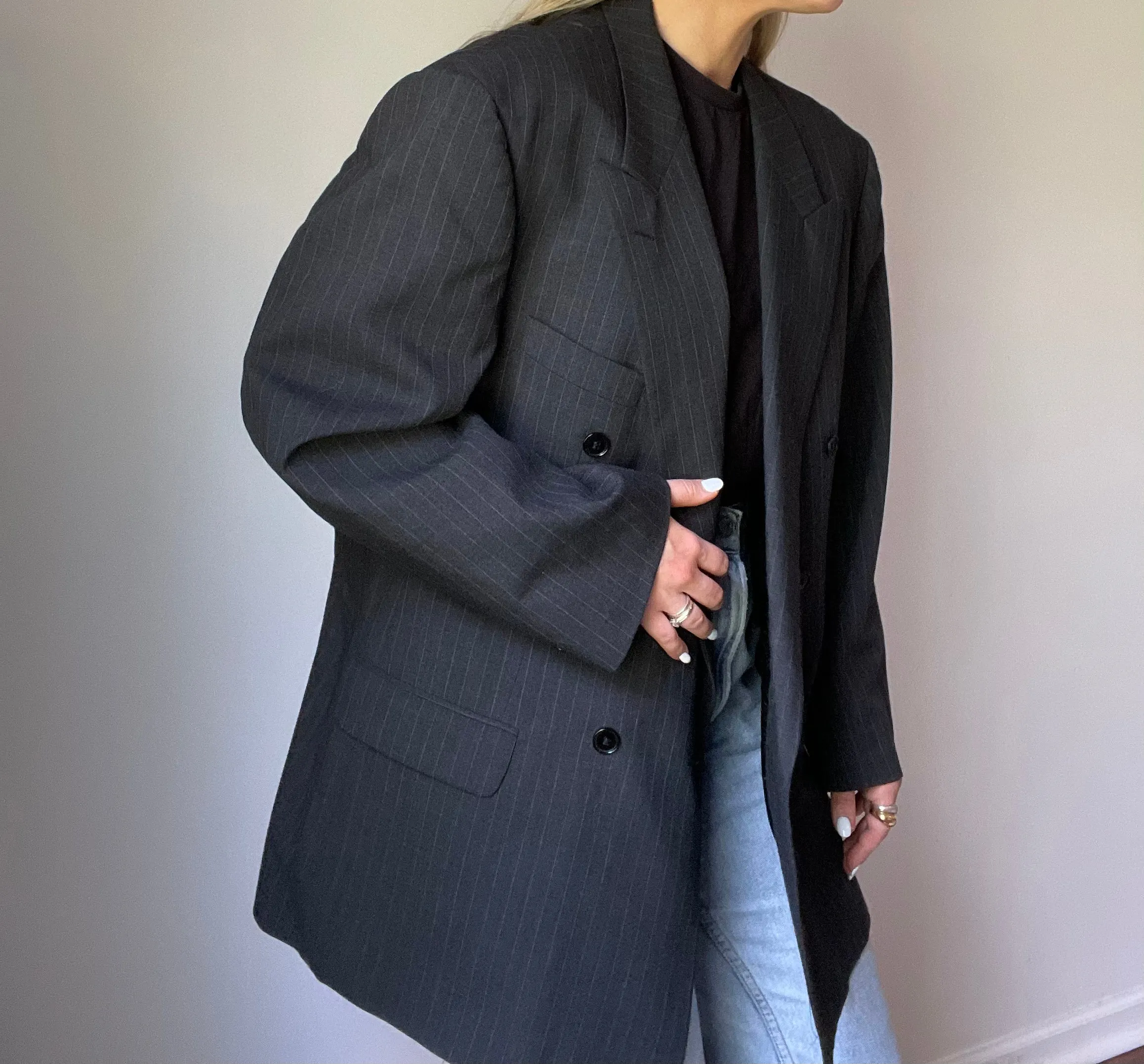Vintage Grey Oversized Pinstripe Blazer