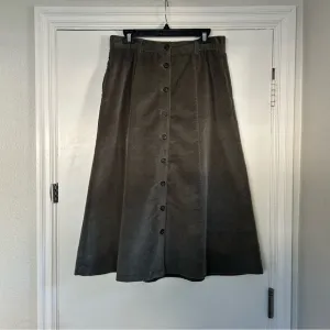 Vintage Orvis Grey Green Corduroy Button Down Midi Skirt 6
