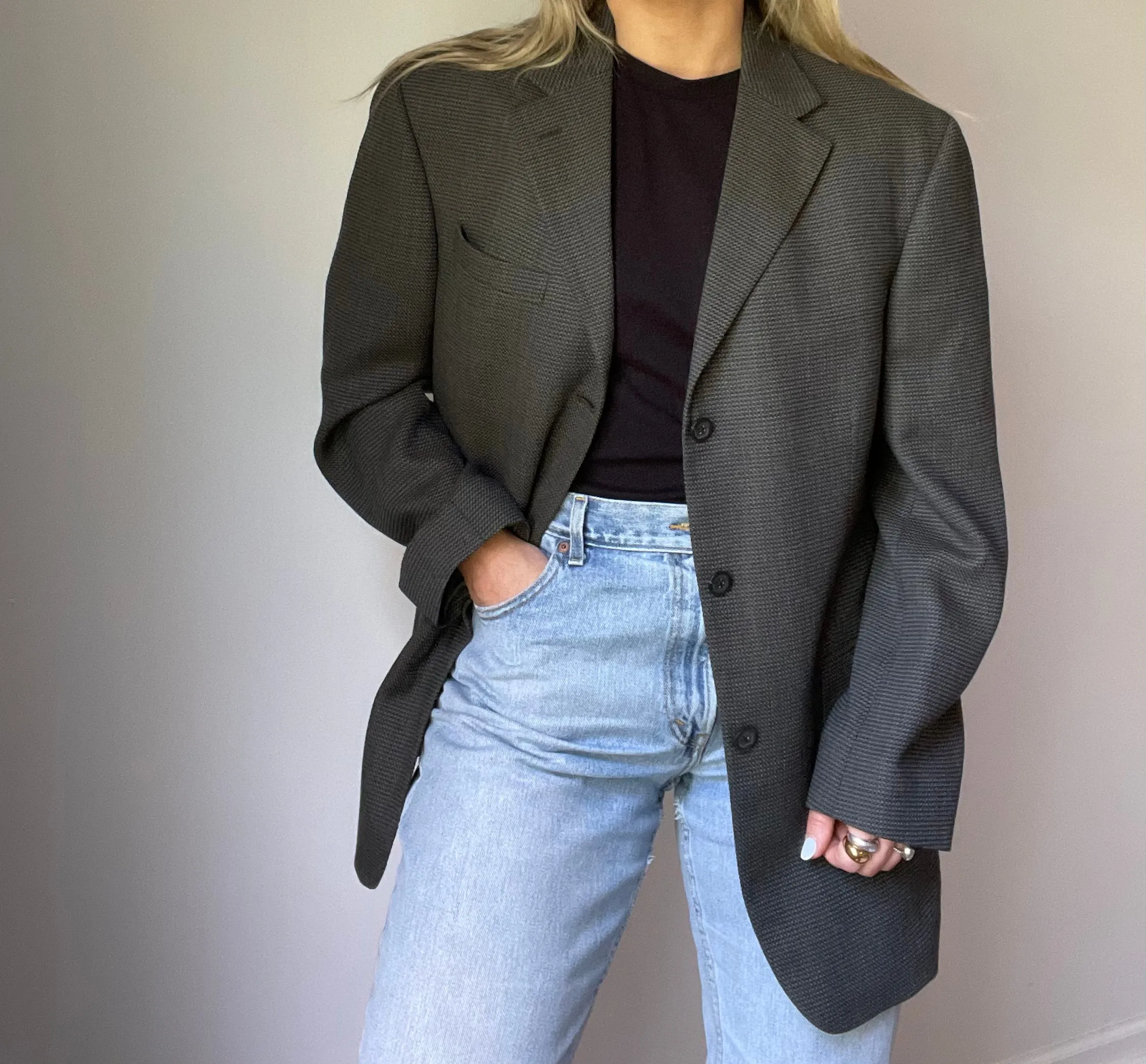 Vintage Oscar De La Renta Grey Pocket Blazer