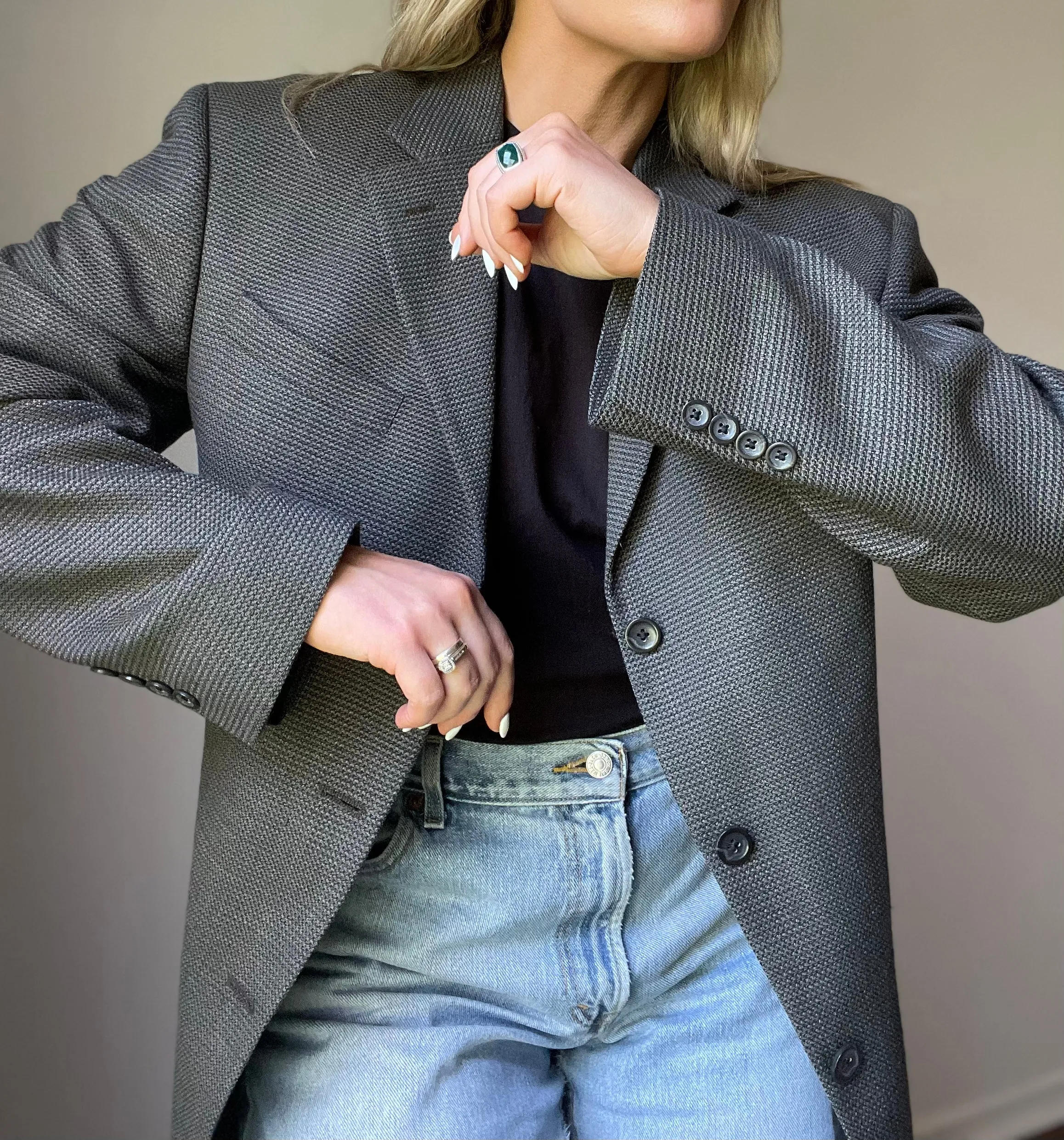 Vintage Oscar De La Renta Grey Pocket Blazer
