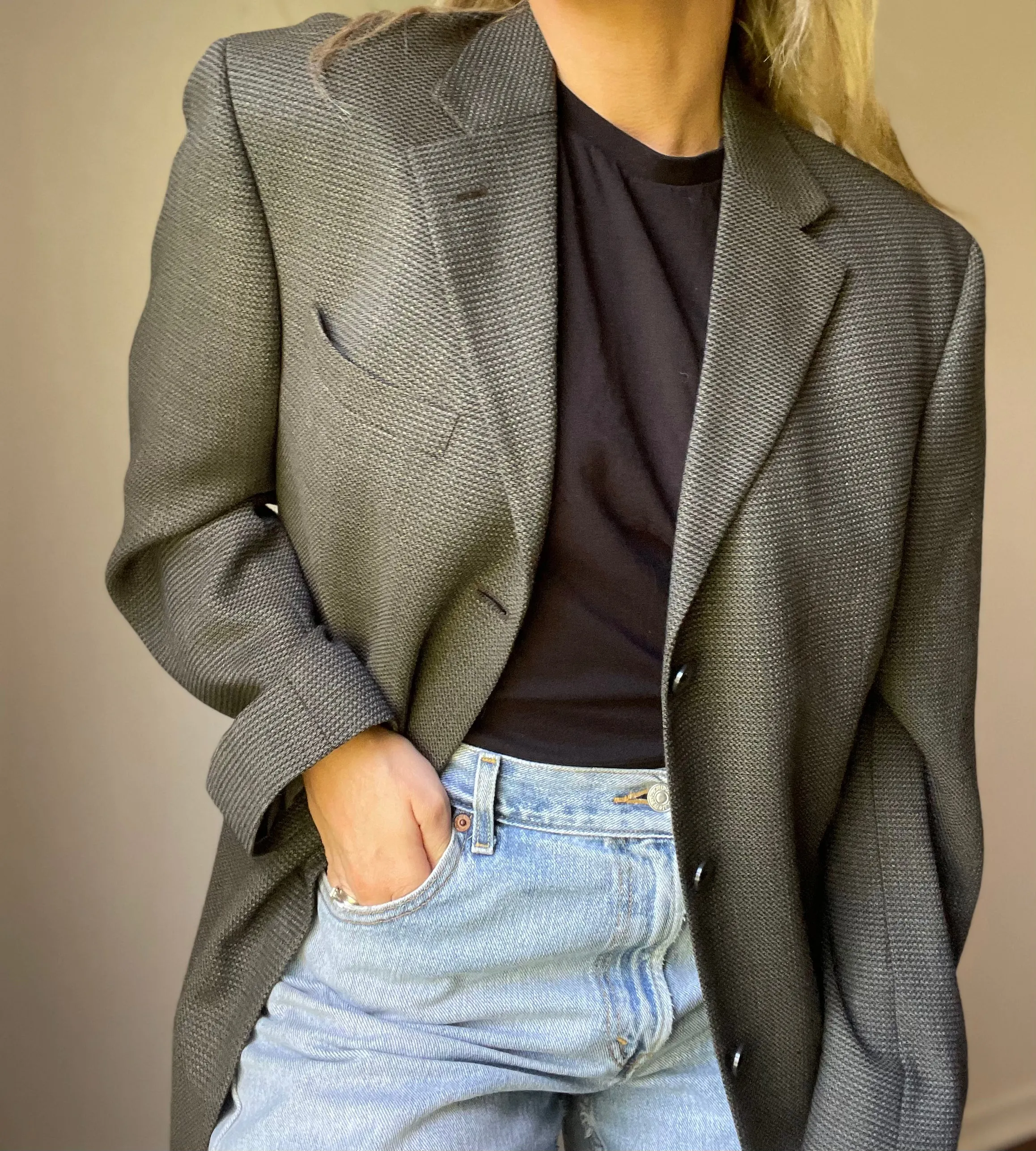 Vintage Oscar De La Renta Grey Pocket Blazer