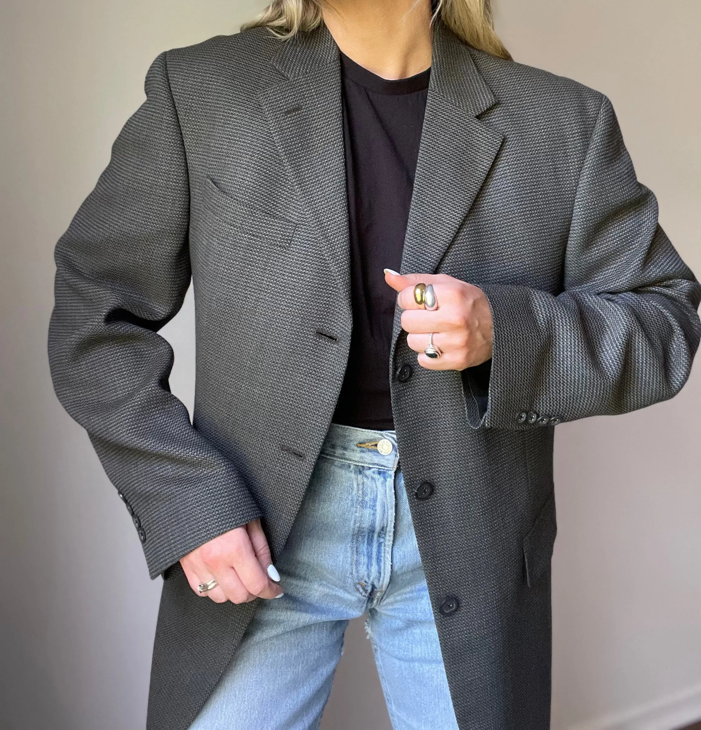 Vintage Oscar De La Renta Grey Pocket Blazer