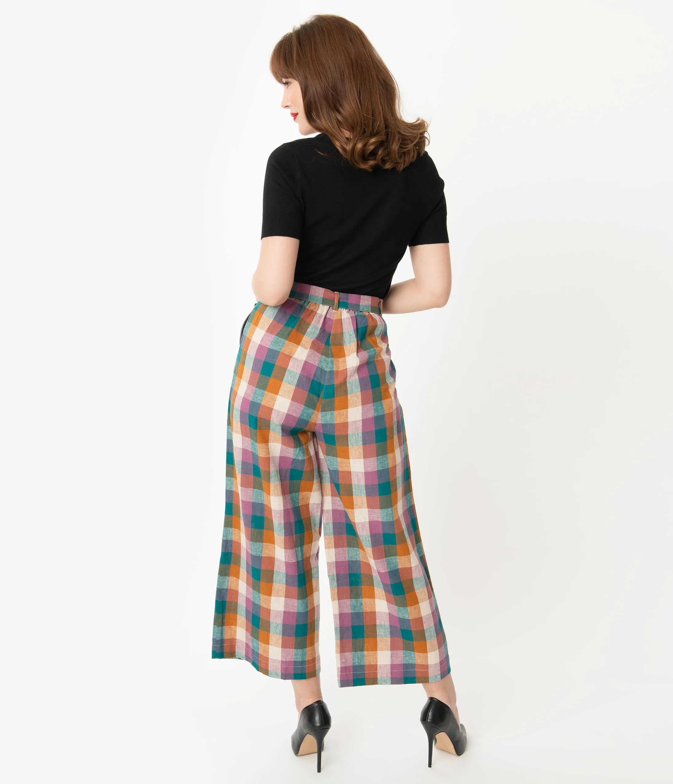 Vintage Style Teal & Violet Plaid Iris Pants