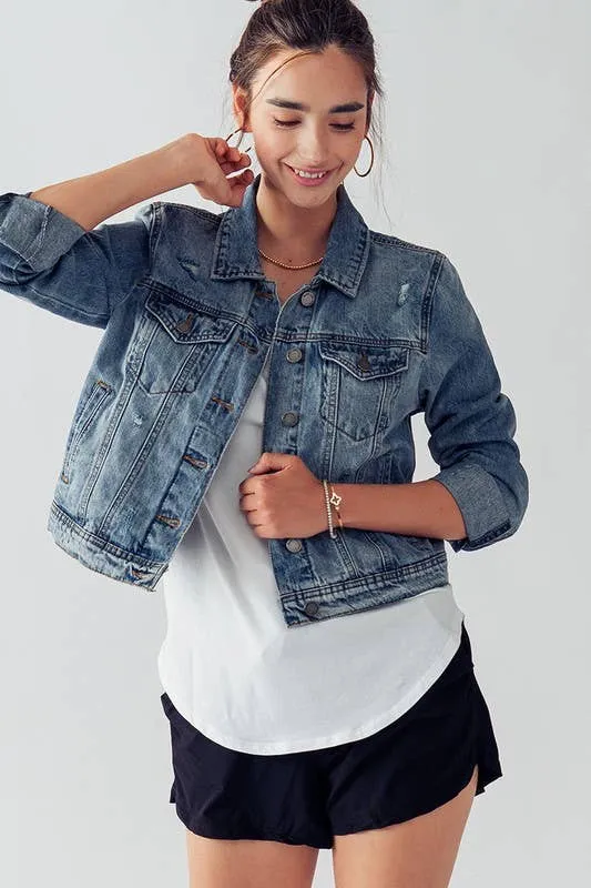 Vintage Washed Cropped Denim Jacket