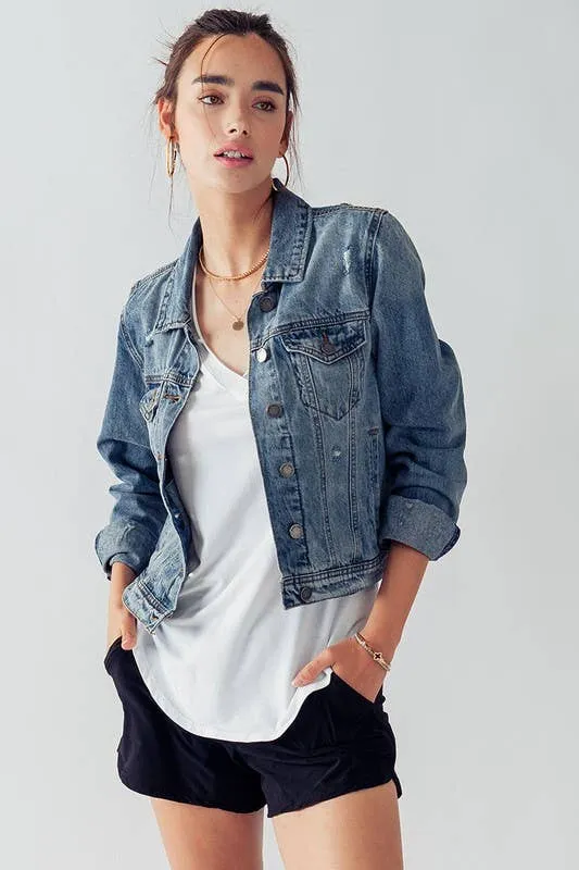 Vintage Washed Cropped Denim Jacket