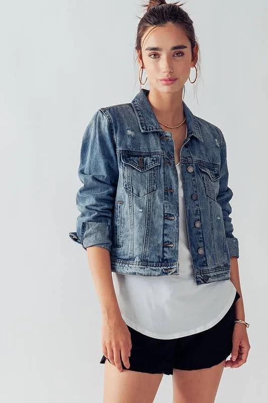 Vintage Washed Cropped Denim Jacket