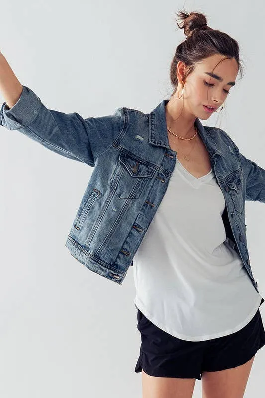 Vintage Washed Cropped Denim Jacket