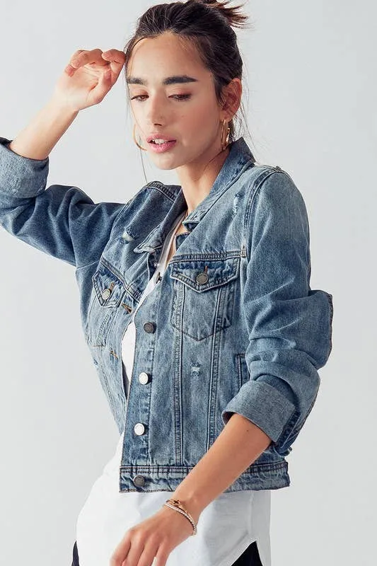 Vintage Washed Cropped Denim Jacket