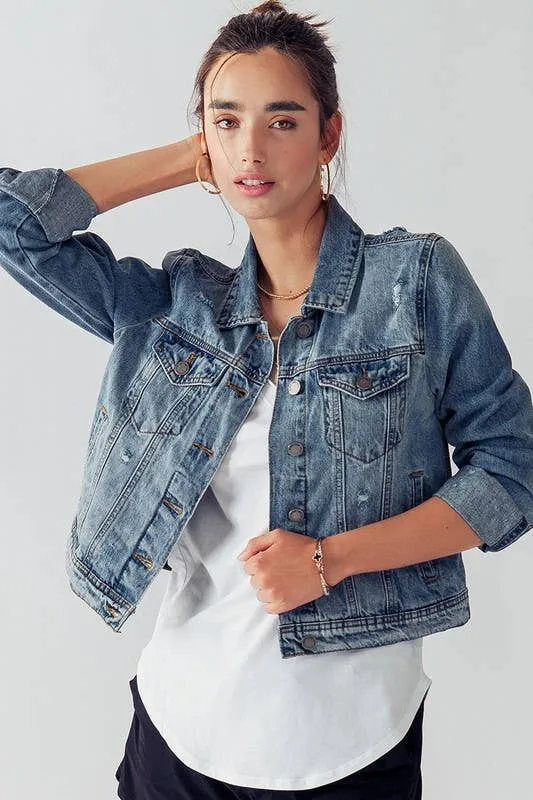 Vintage Washed Cropped Denim Jacket