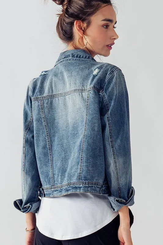 Vintage Washed Cropped Denim Jacket