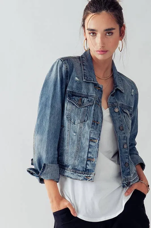 Vintage Washed Cropped Denim Jacket