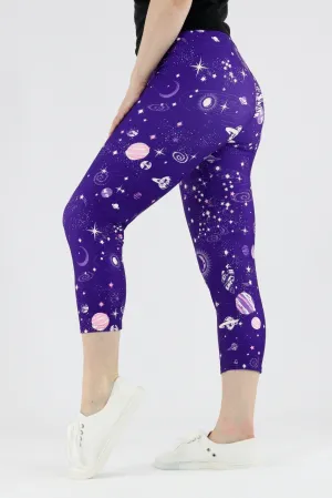 Violet Galaxy - Casual Capri Leggings