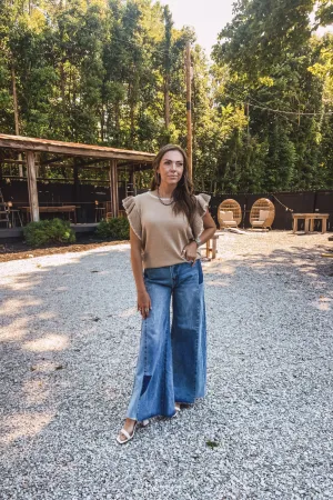 Washed Denim Patchwork Bell Bottoms