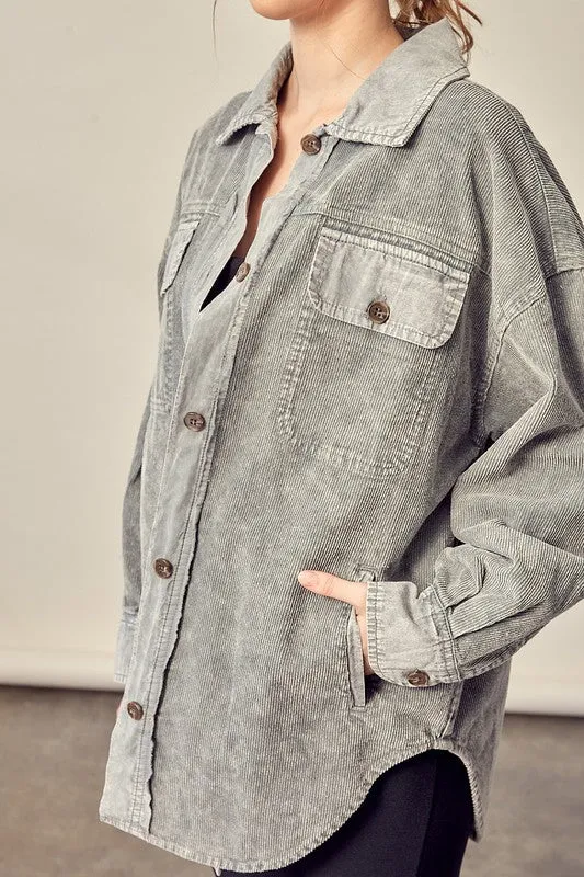 Washed Grey Corduroy Shacket - FINAL SALE