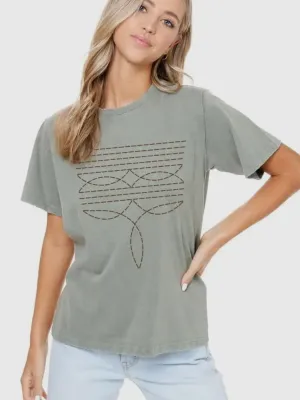 Western Stitch Graphic Tee: Olive