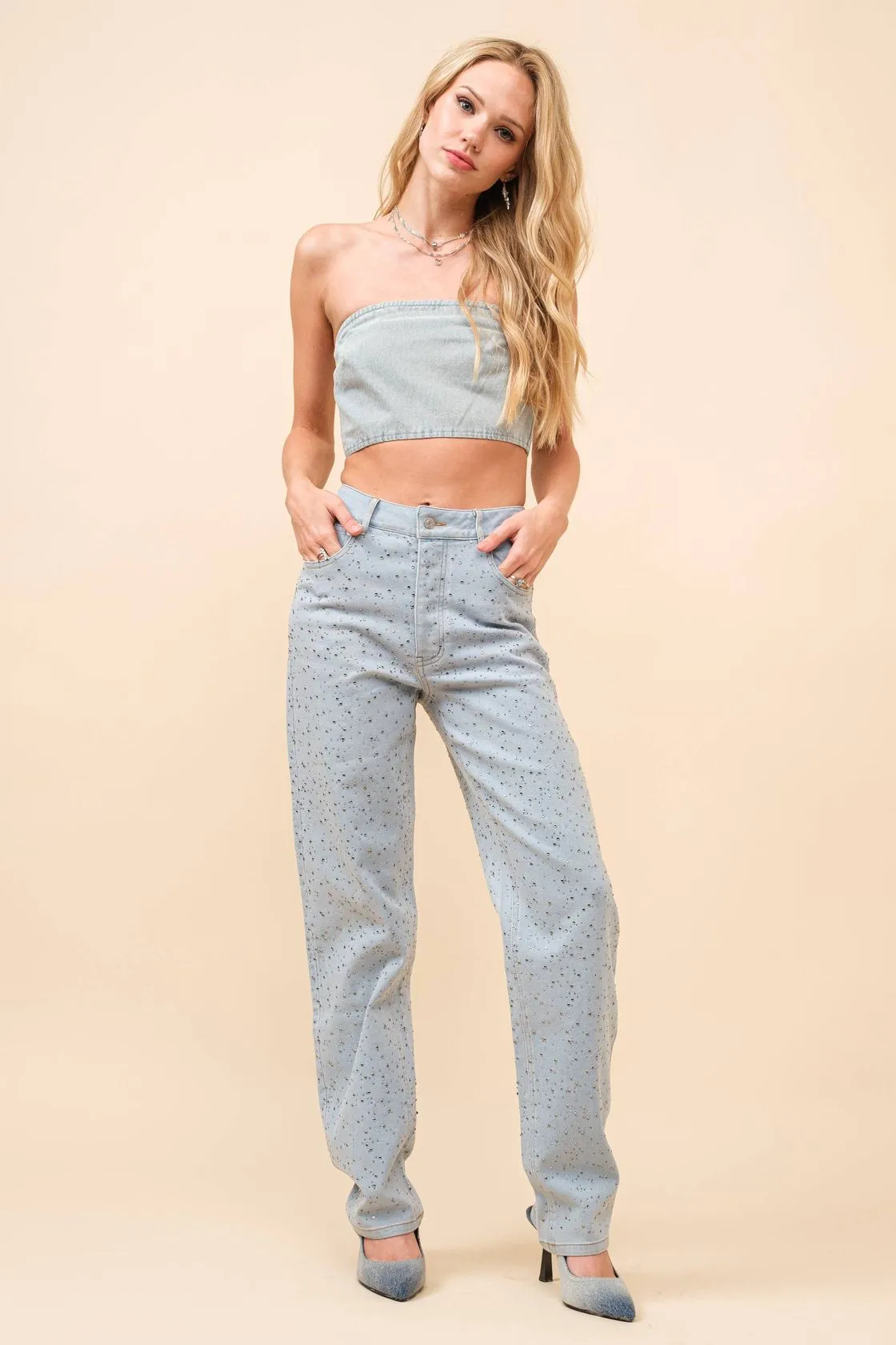Western Studded Mid Rise Denim Jeans