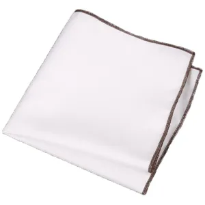 White / Bitter Chocolate Stitched Pocket Square - [2017 Spring]