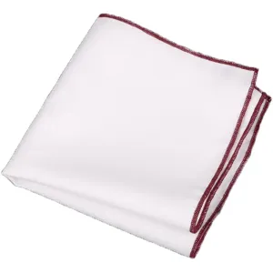 White / Bordeaux Burgundy Stitched Pocket Square - [2017 Spring]