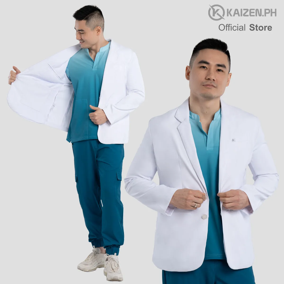 White Medical Coat (SHORT) KMS-01 Men and Women LUMINA PRO Fabric
