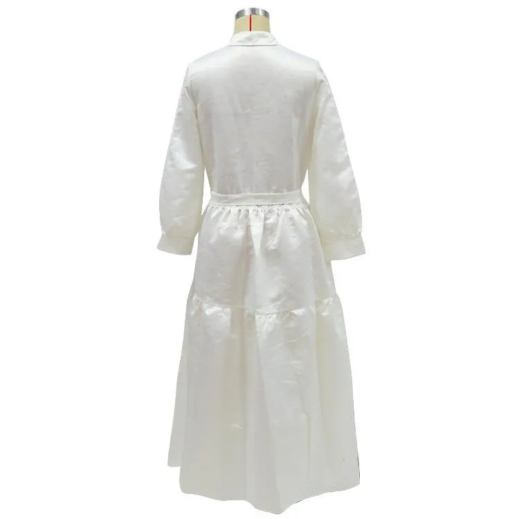 White New Sexy Deep V Neck Long Dresses