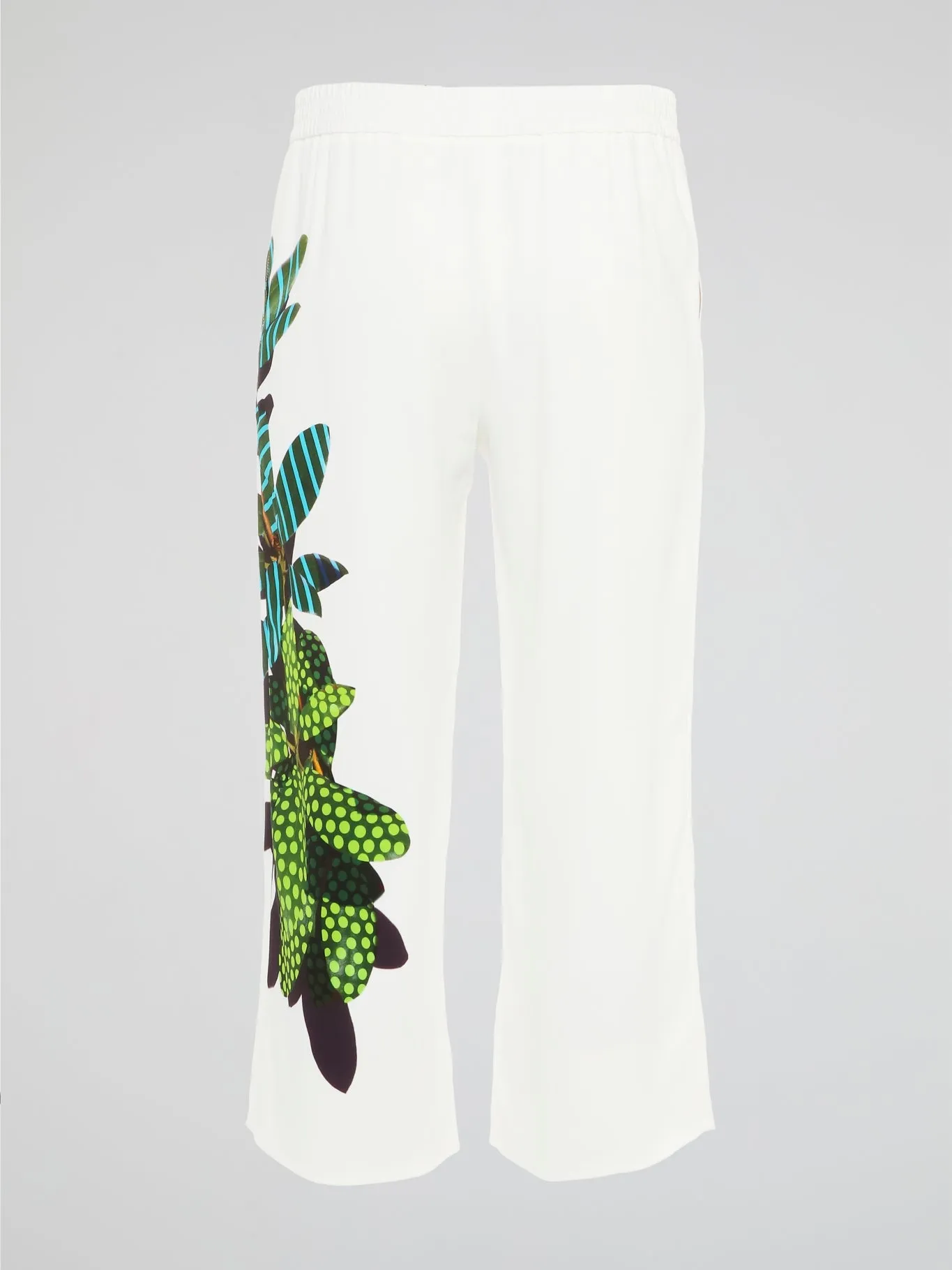 White Printed Cropped Trousers