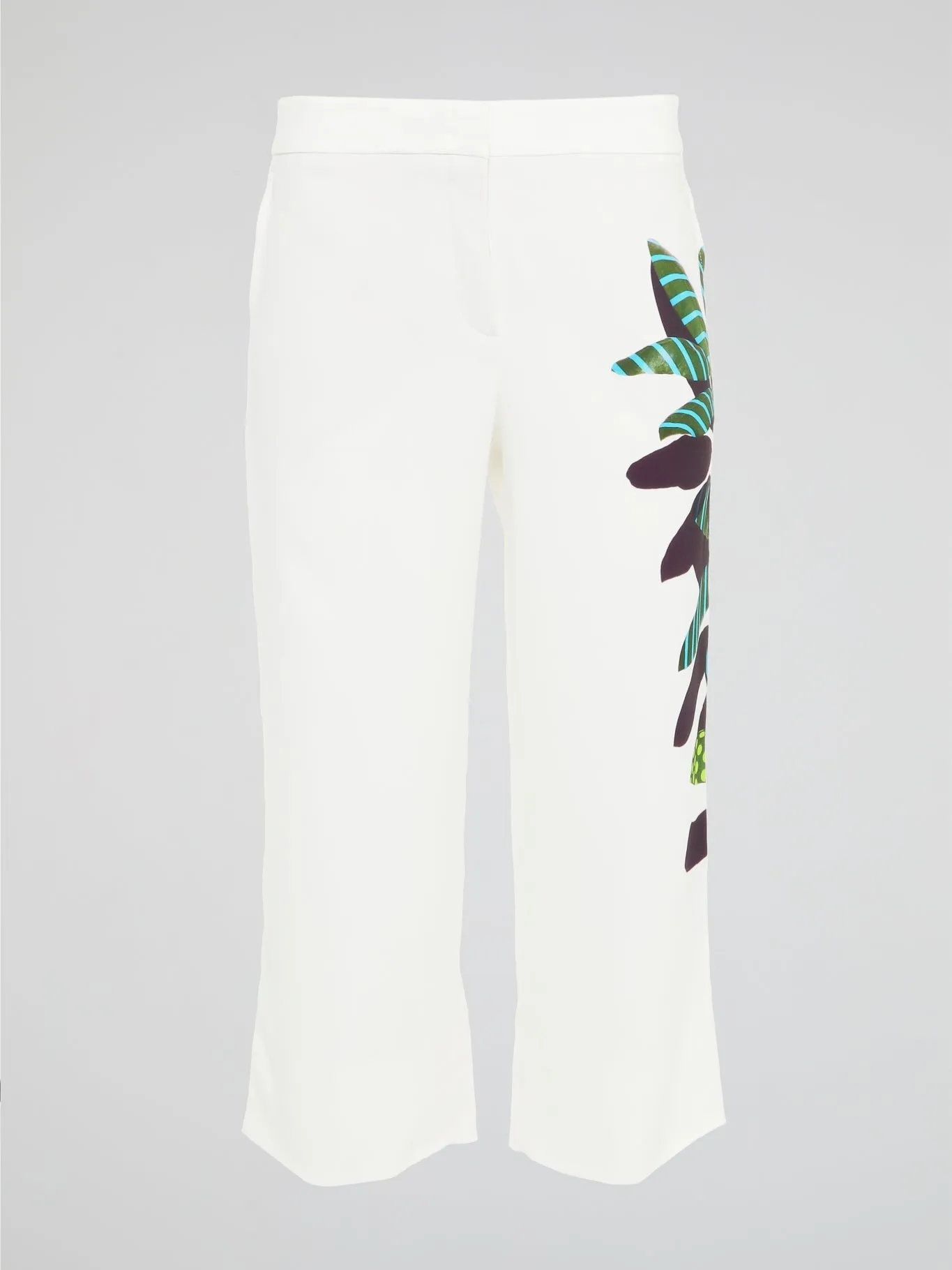 White Printed Cropped Trousers