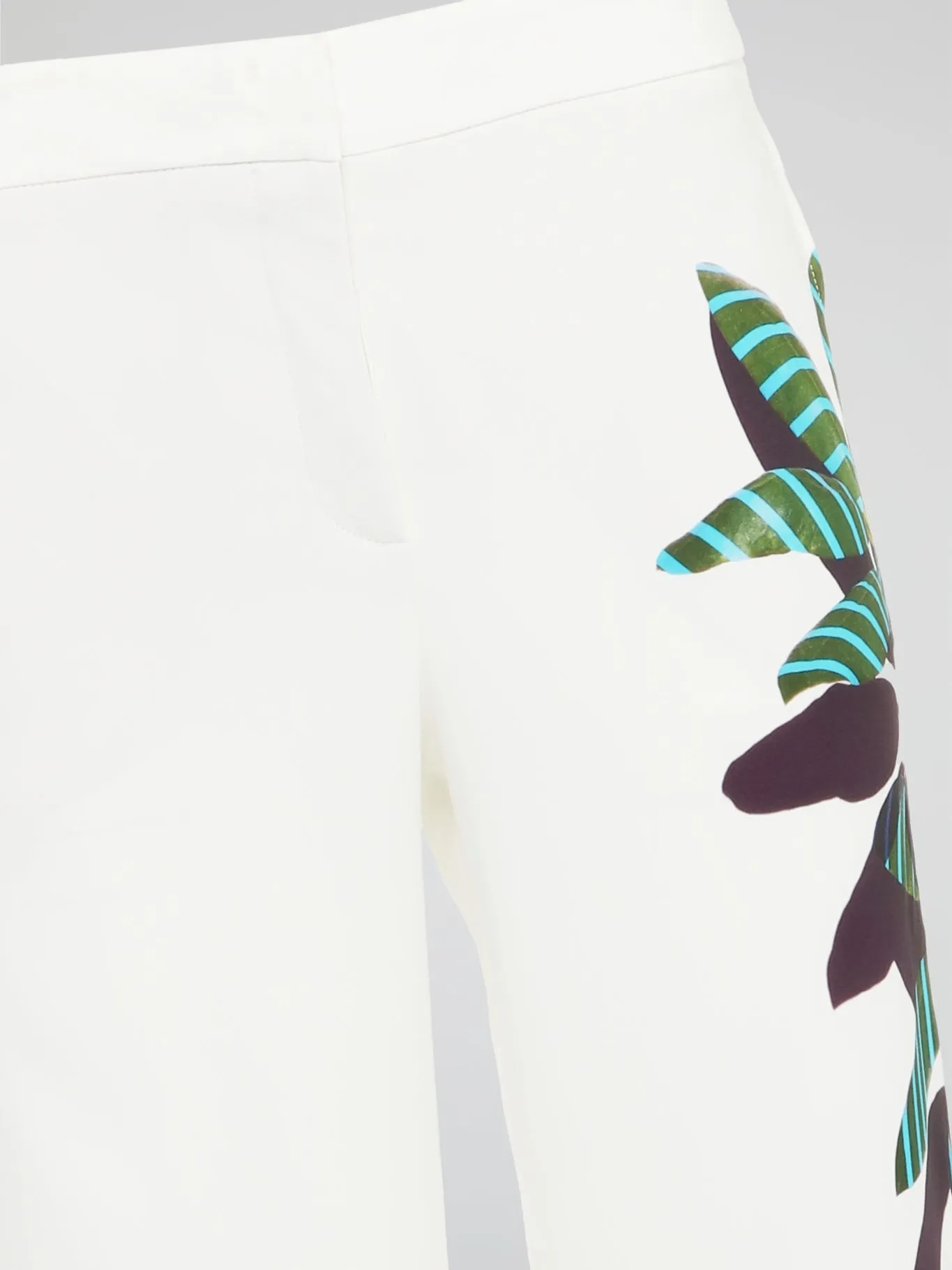White Printed Cropped Trousers