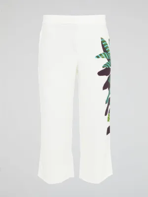 White Printed Cropped Trousers