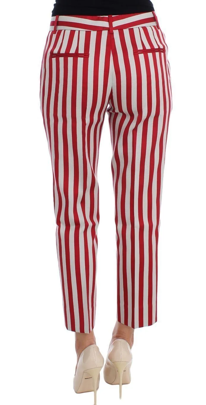 White Red Cotton Silk Capris Pants