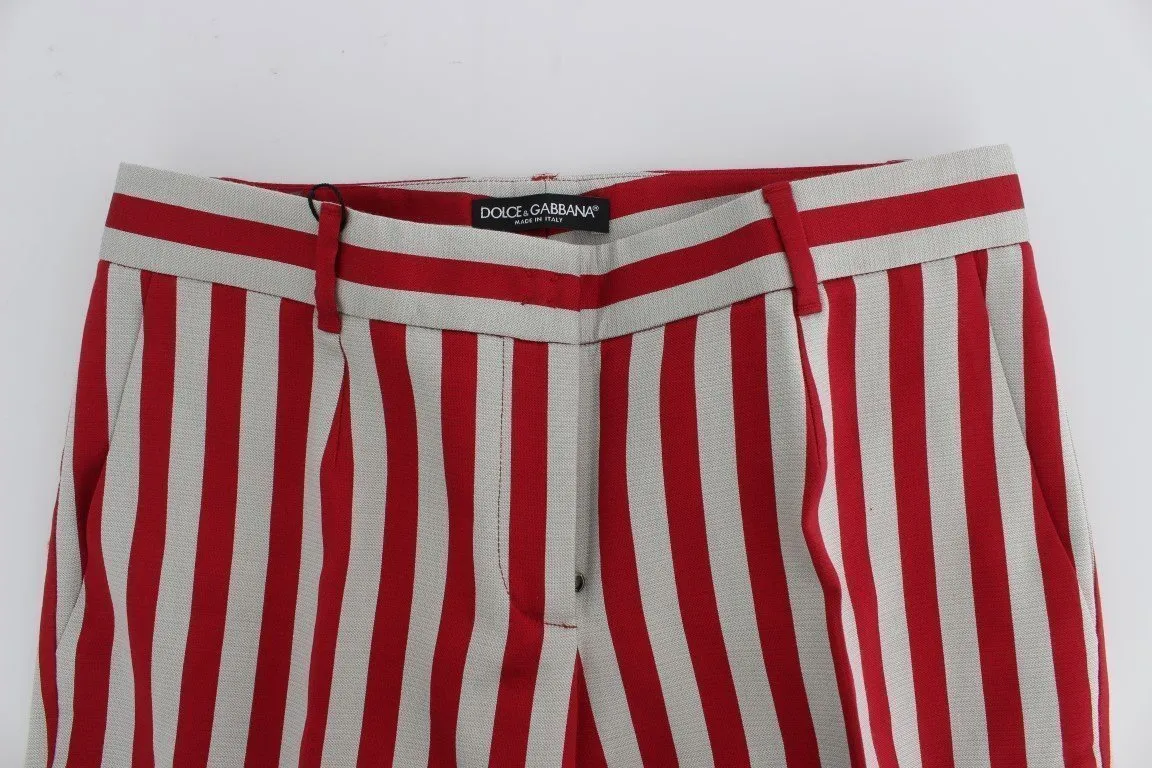 White Red Cotton Silk Capris Pants