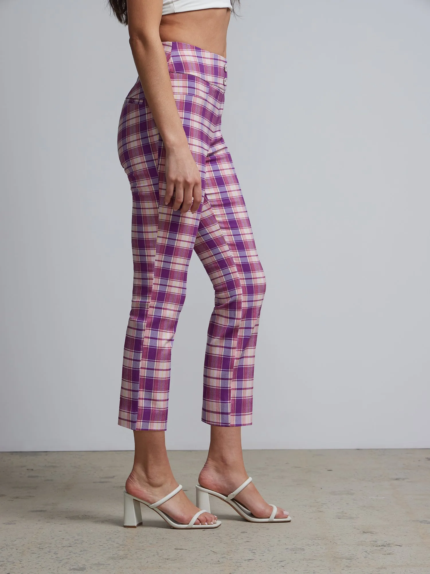 Whitney High-Waisted Pull-On Slim-Leg Capri Pant - Plaid