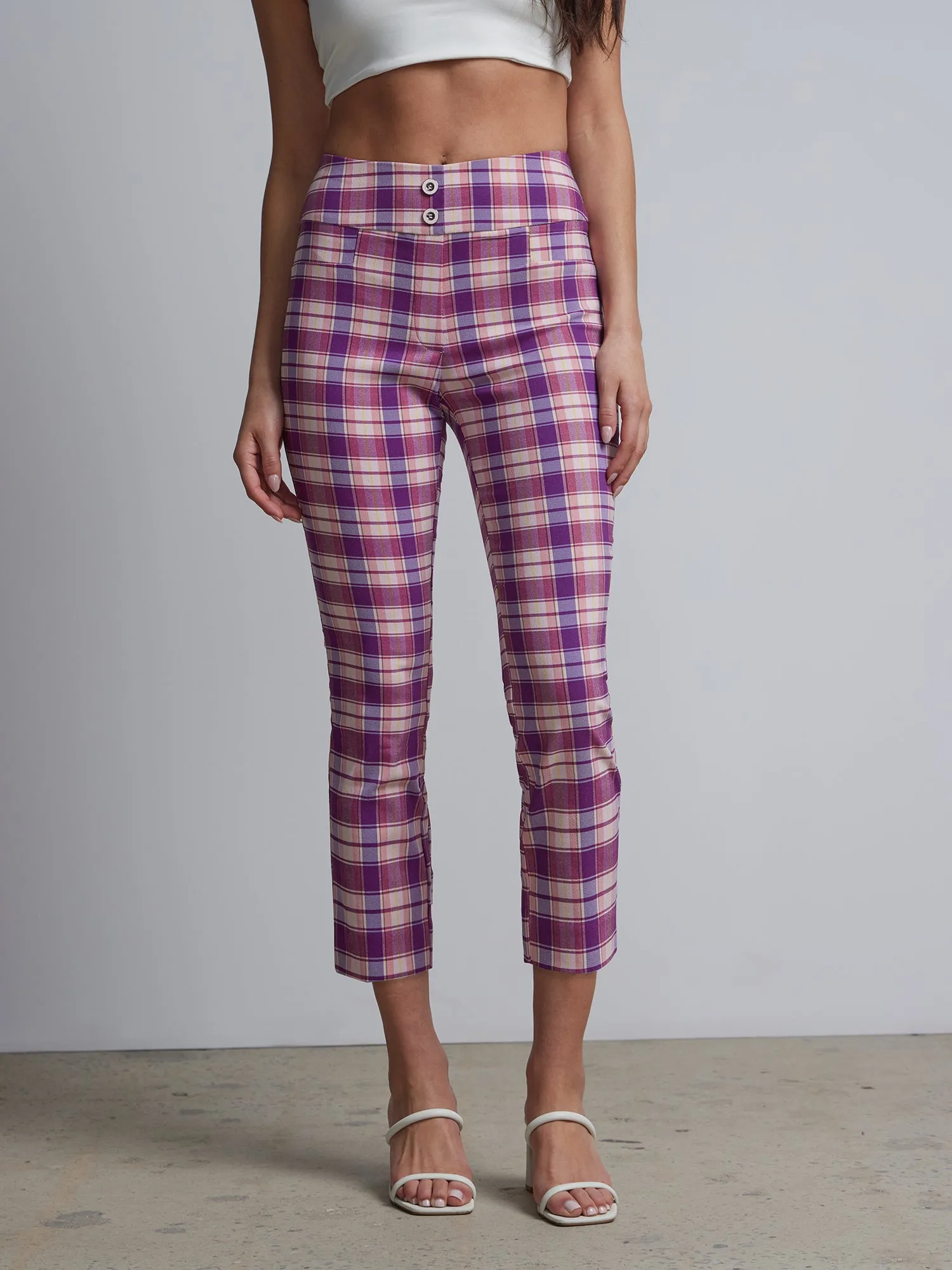 Whitney High-Waisted Pull-On Slim-Leg Capri Pant - Plaid