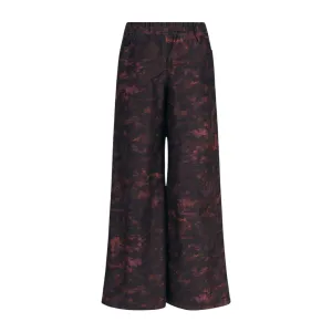 Wide Leg 2 Pocket Printed Jean Pant - Wine