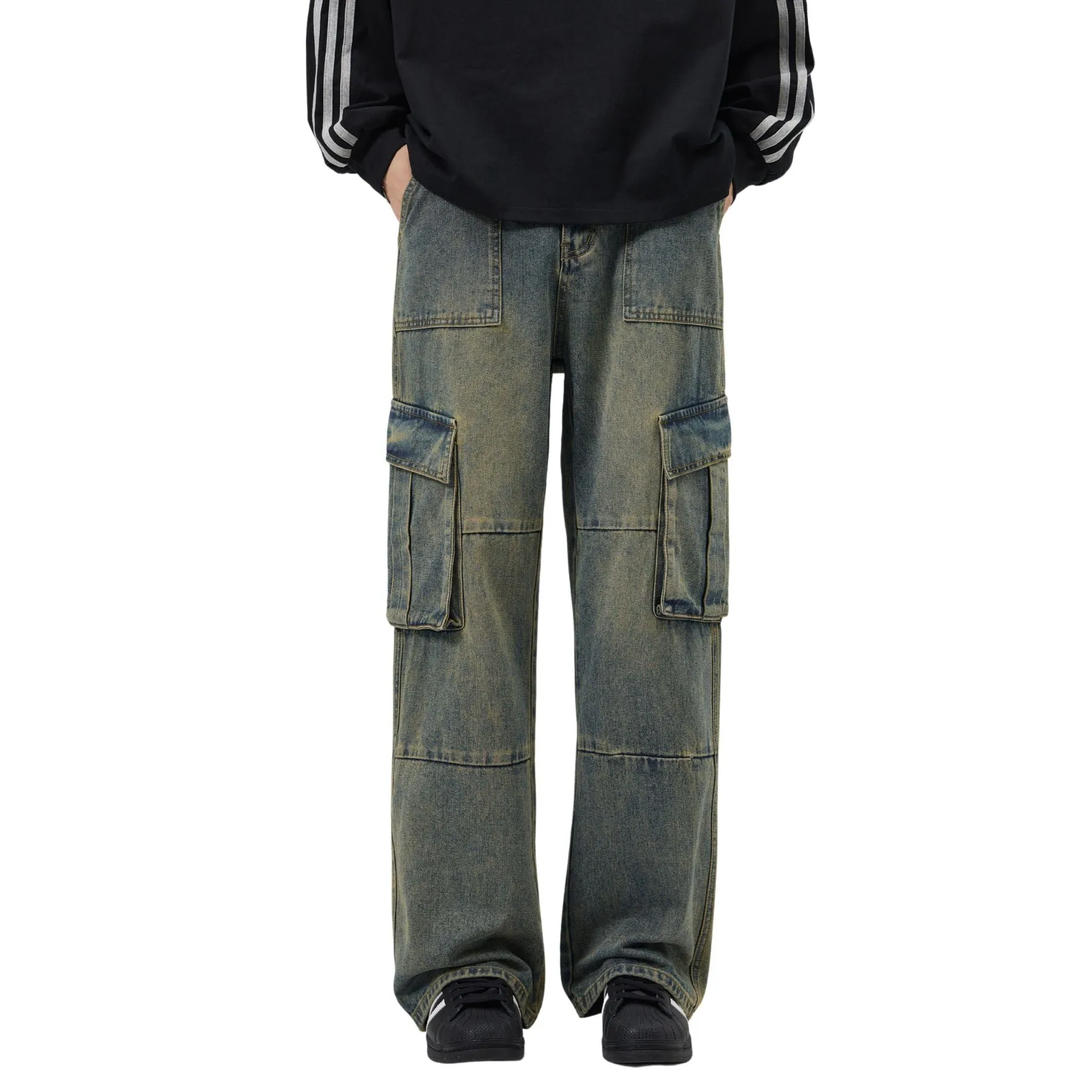 Wide Leg Cargo Denim Pants
