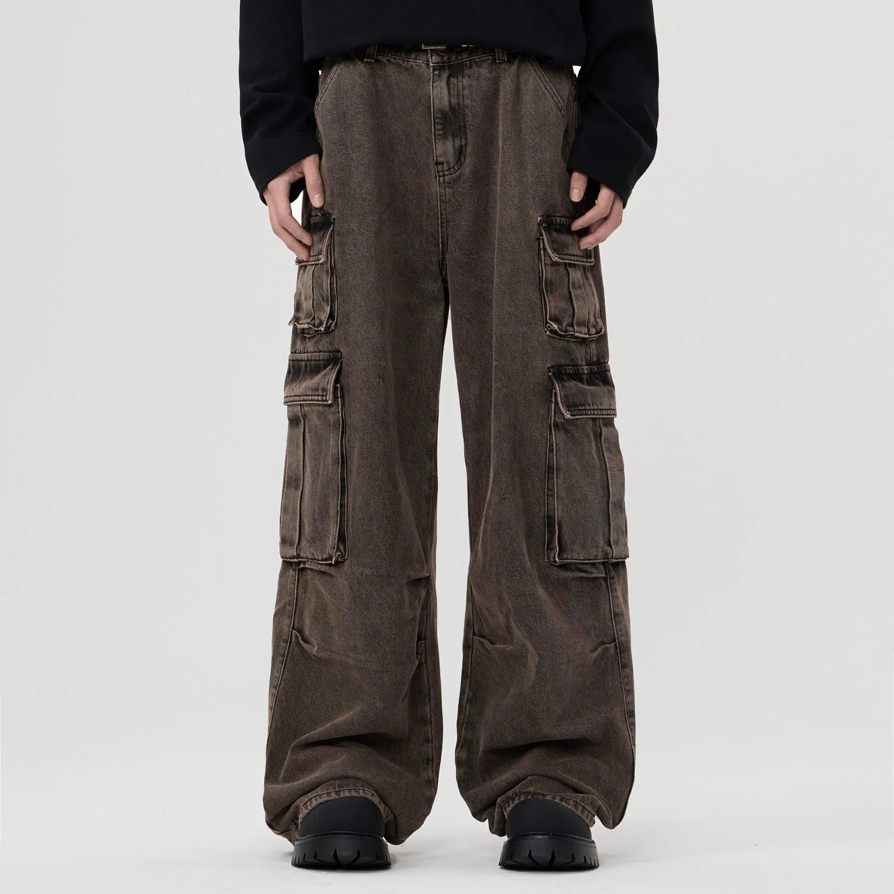Wide Leg Denim Cargo Pants