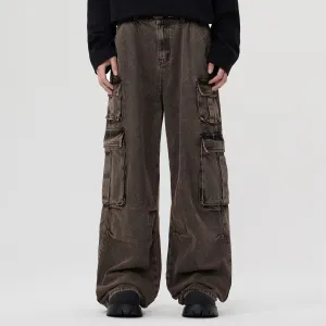 Wide Leg Denim Cargo Pants