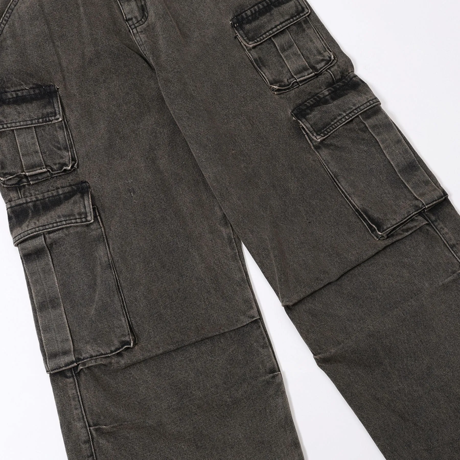 Wide Leg Denim Cargo Pants