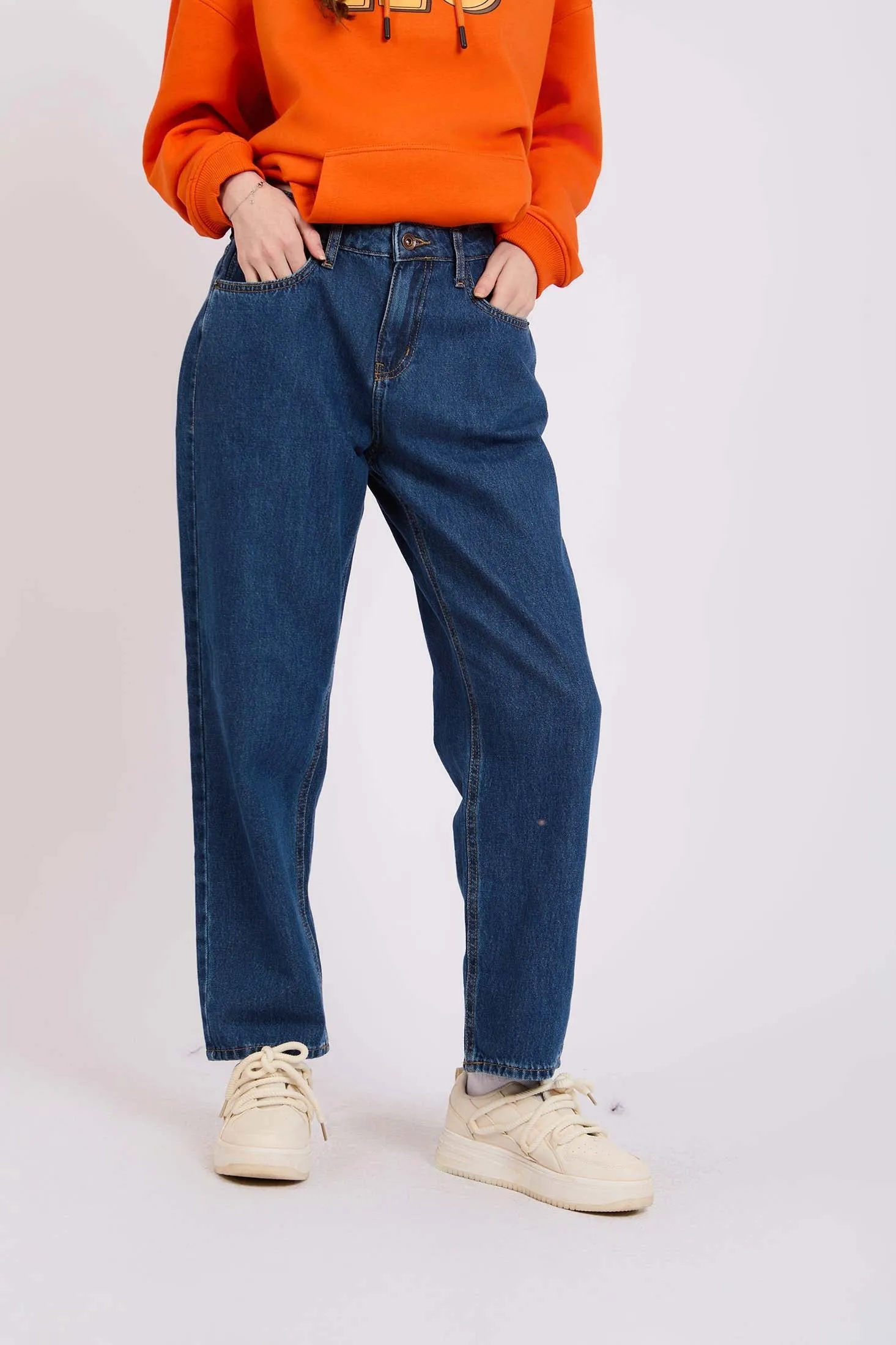 Women Denim Pant  Relaxed Fit High Waist Blue