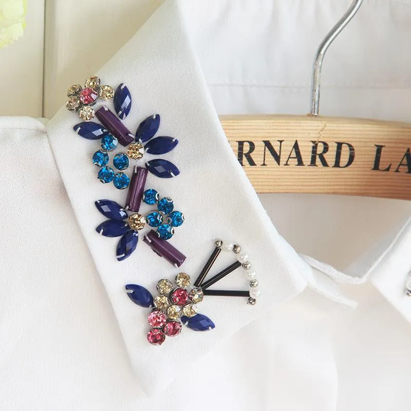Women Detachable False Collar Shirt Fake Collar Colourful Diamonds