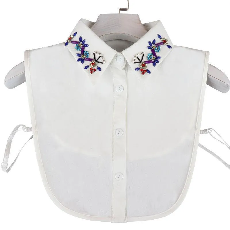 Women Detachable False Collar Shirt Fake Collar Colourful Diamonds
