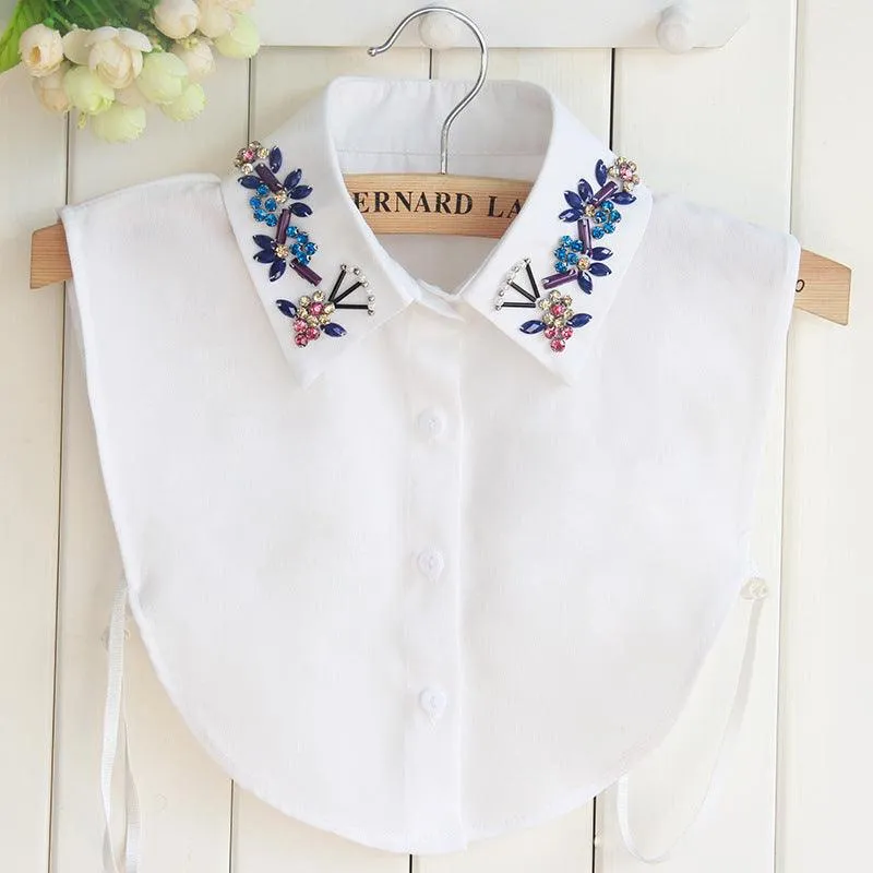 Women Detachable False Collar Shirt Fake Collar Colourful Diamonds