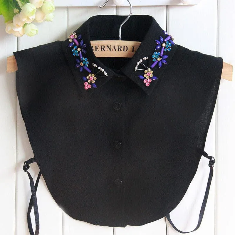 Women Detachable False Collar Shirt Fake Collar Colourful Diamonds