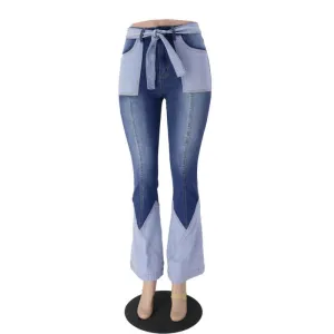 Women Fashion Spliced Jeans Flare Bell Bottom Jeans Vintage Jeans