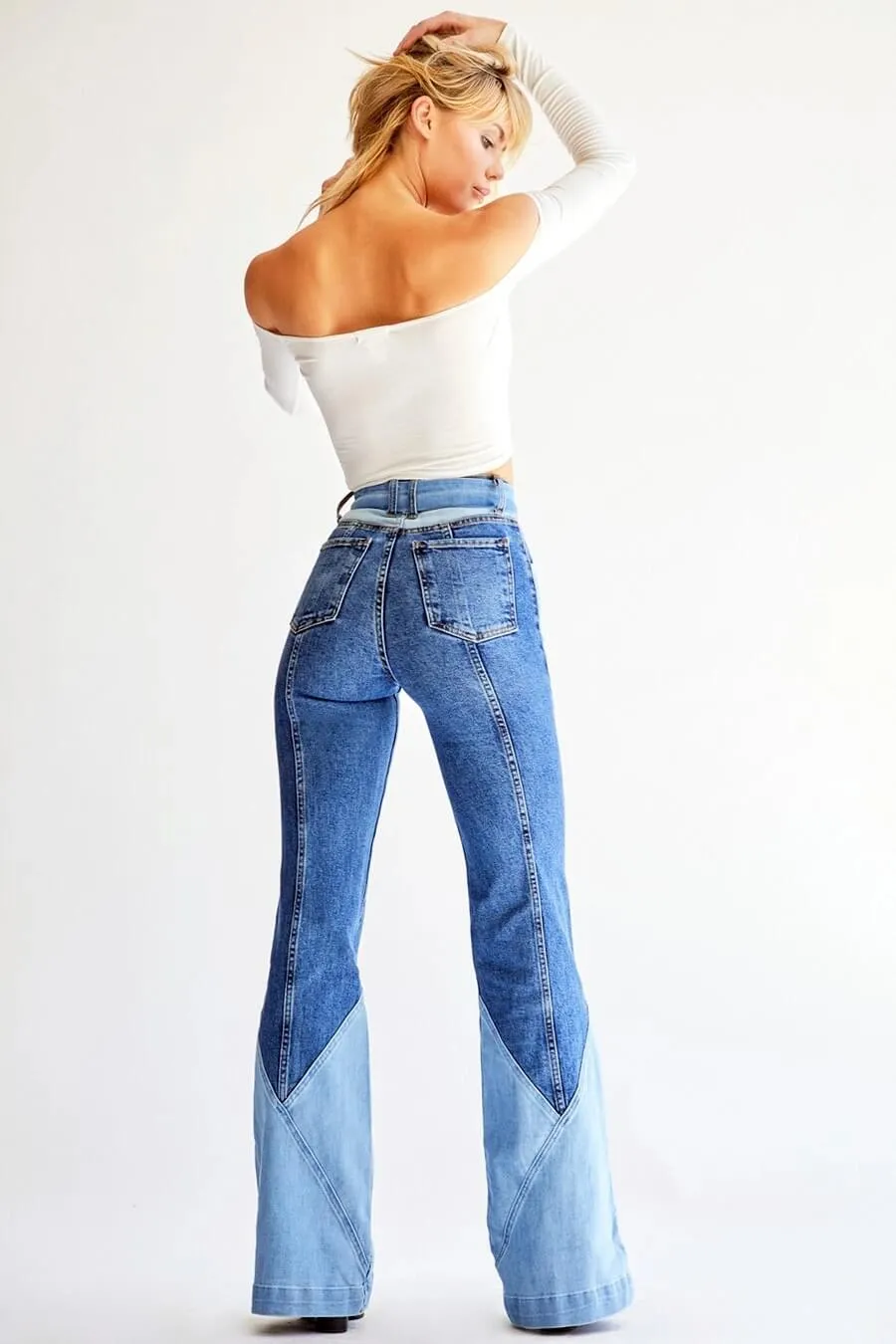 Women Fashion Spliced Jeans Flare Bell Bottom Jeans Vintage Jeans
