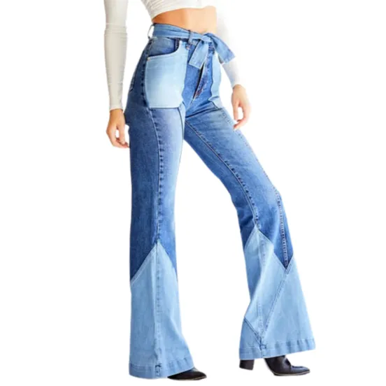 Women Fashion Spliced Jeans Flare Bell Bottom Jeans Vintage Jeans