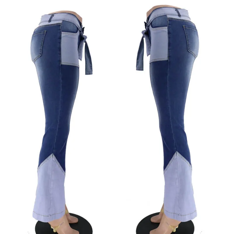 Women Fashion Spliced Jeans Flare Bell Bottom Jeans Vintage Jeans