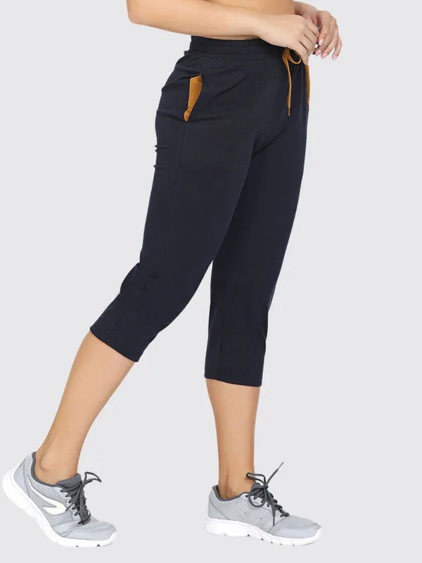 Women Navy-Blue Solid Capri AT-EASE CAPRI _Navy-Blue