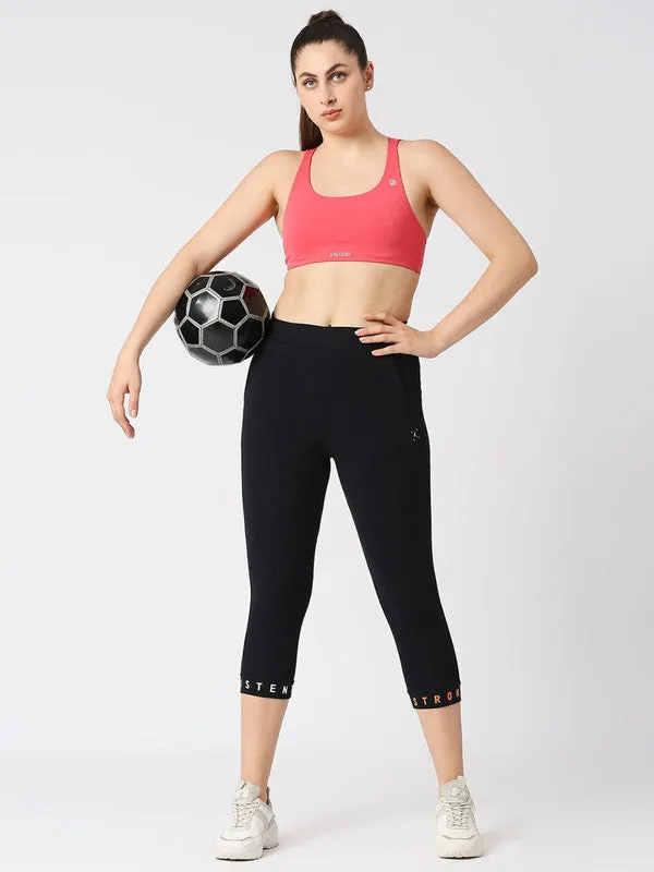 Women Navy Solid Terry Cotton Capris - INCLINE TRACK-NY