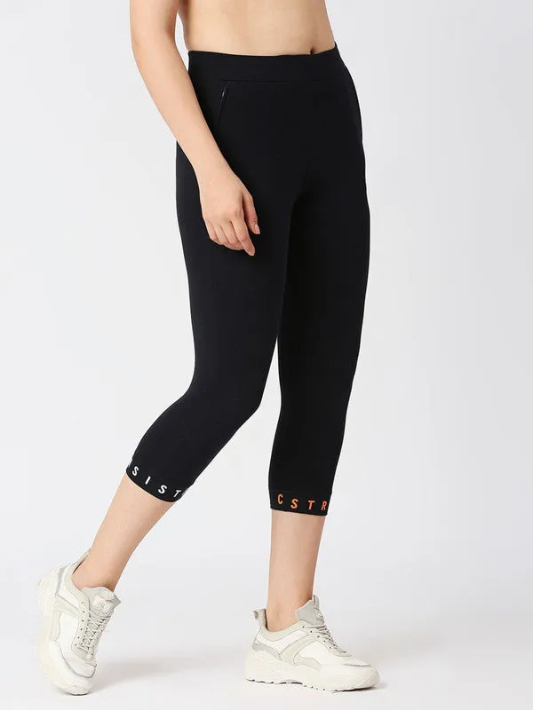 Women Navy Solid Terry Cotton Capris - INCLINE TRACK-NY