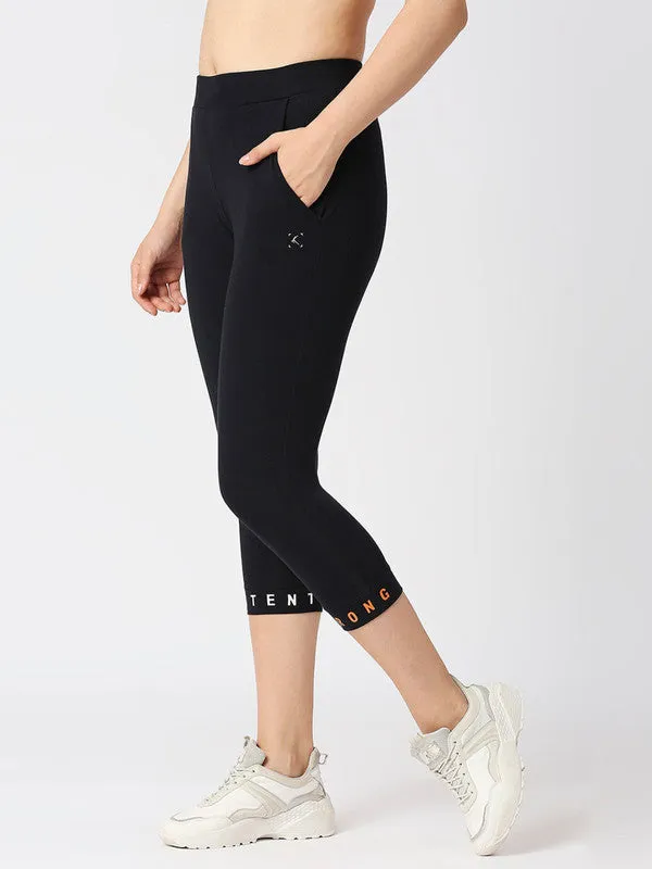 Women Navy Solid Terry Cotton Capris - INCLINE TRACK-NY